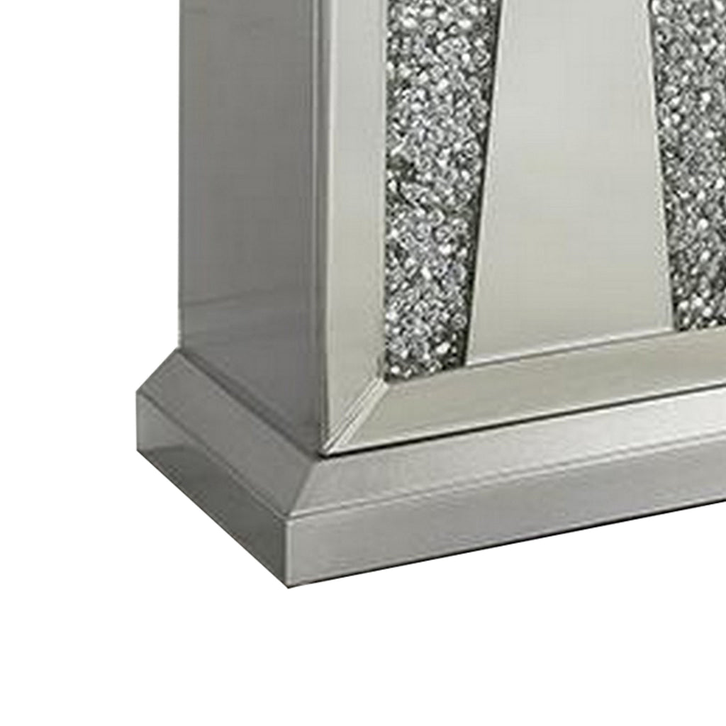 Rigo 52 Inch Sideboard Server 2 Door Mirrored Acrylic Diamonds Silver By Casagear Home BM312155