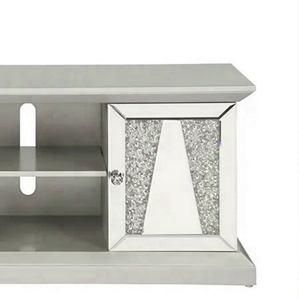 Rigo 72 Inch TV Entertainment Console 2 Doors Mirrored Acrylic Silver By Casagear Home BM312157