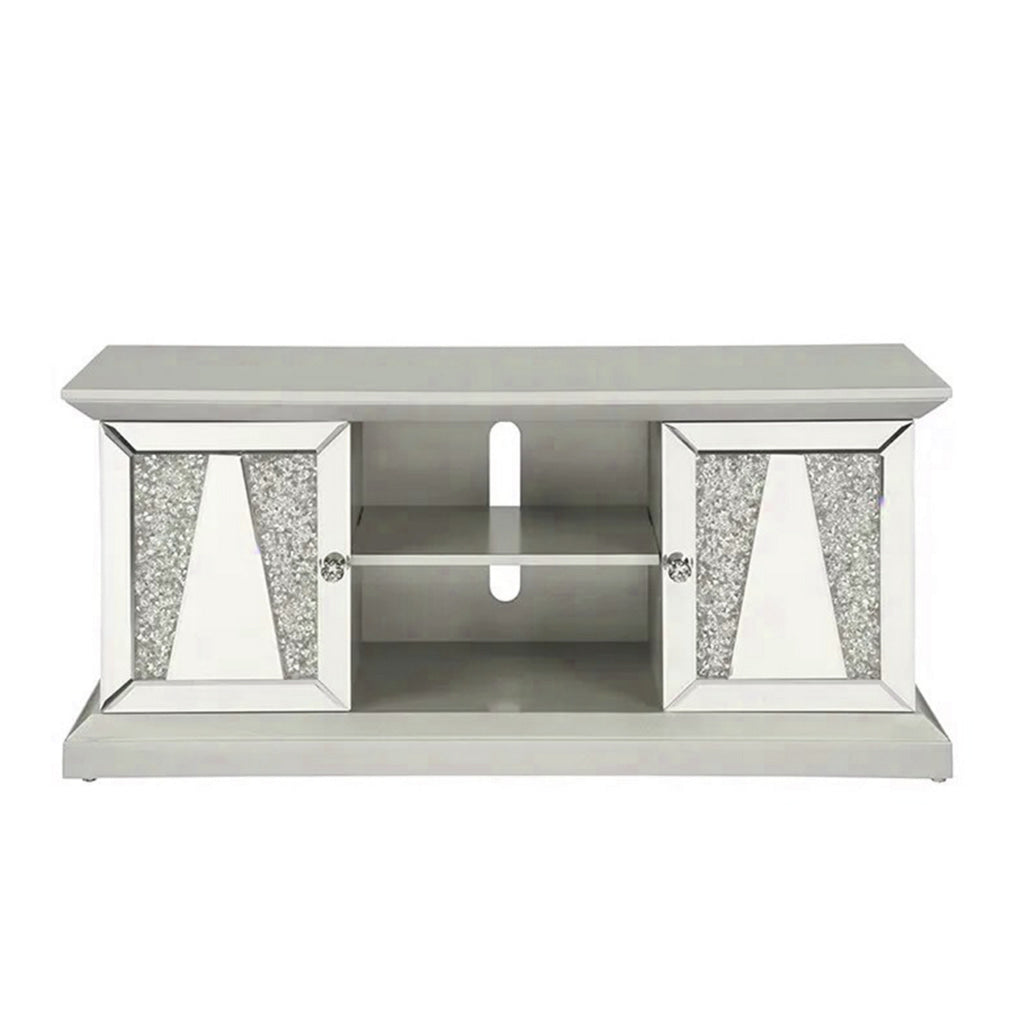 Rigo 72 Inch TV Entertainment Console 2 Doors Mirrored Acrylic Silver By Casagear Home BM312157