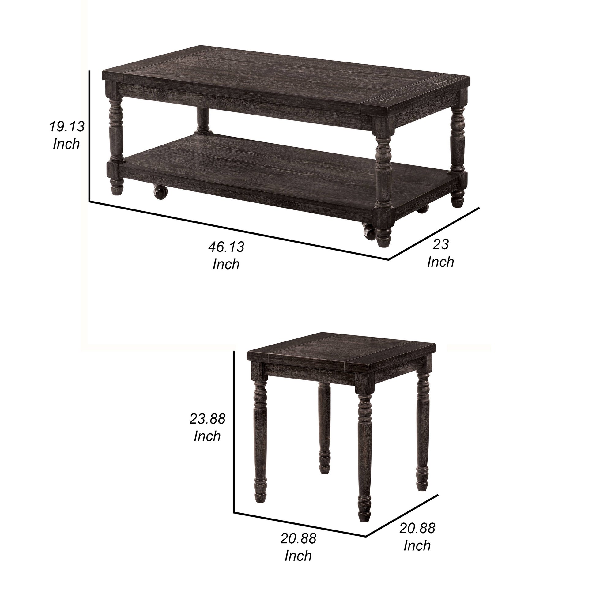 3 Piece Coffee Table and End Table Set Plank Style Wheels Weathered Gray By Casagear Home BM312158