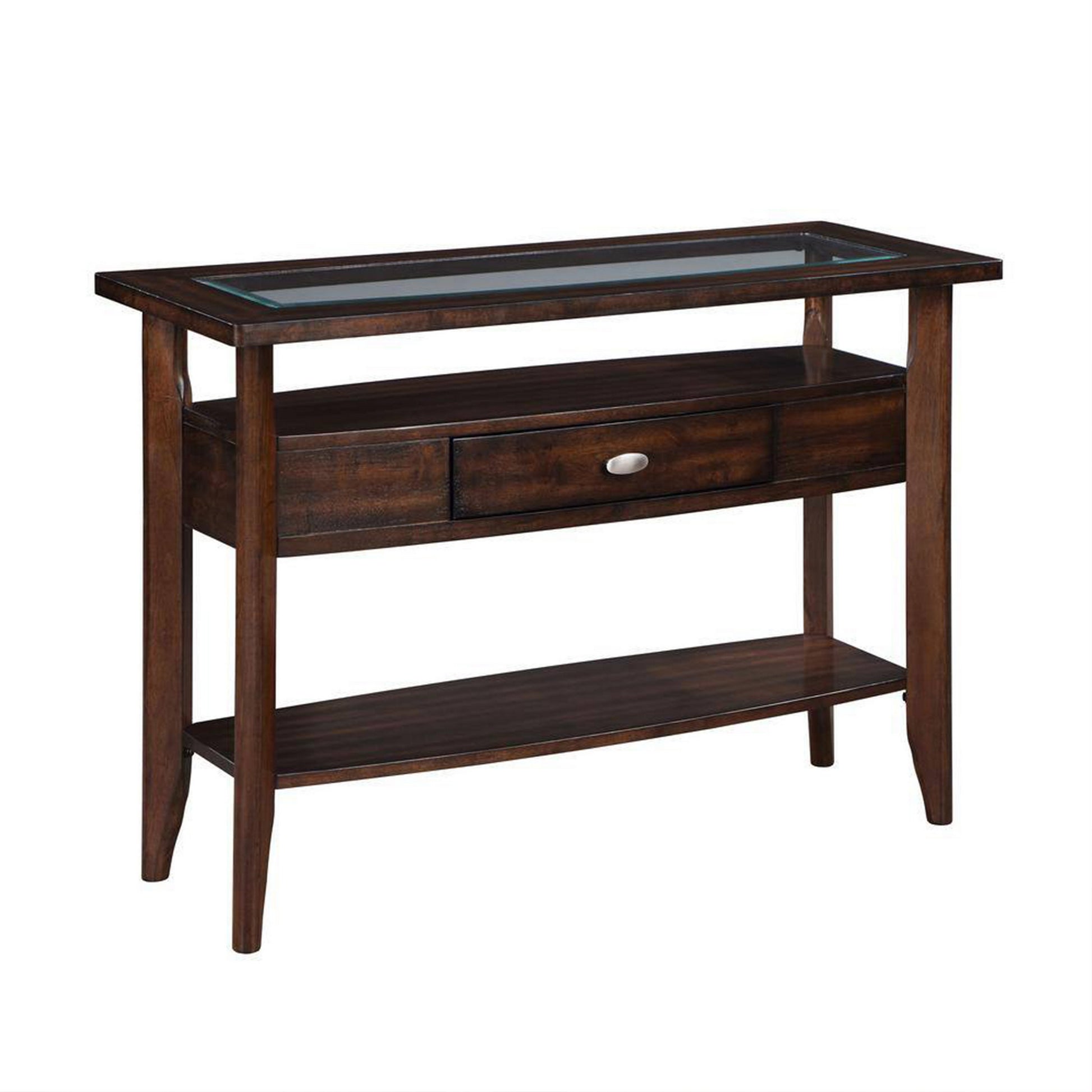 Ruen 44 Inch Sofa Table Glass Inset Top Open Shelf Storage Drawer Brown By Casagear Home BM312163