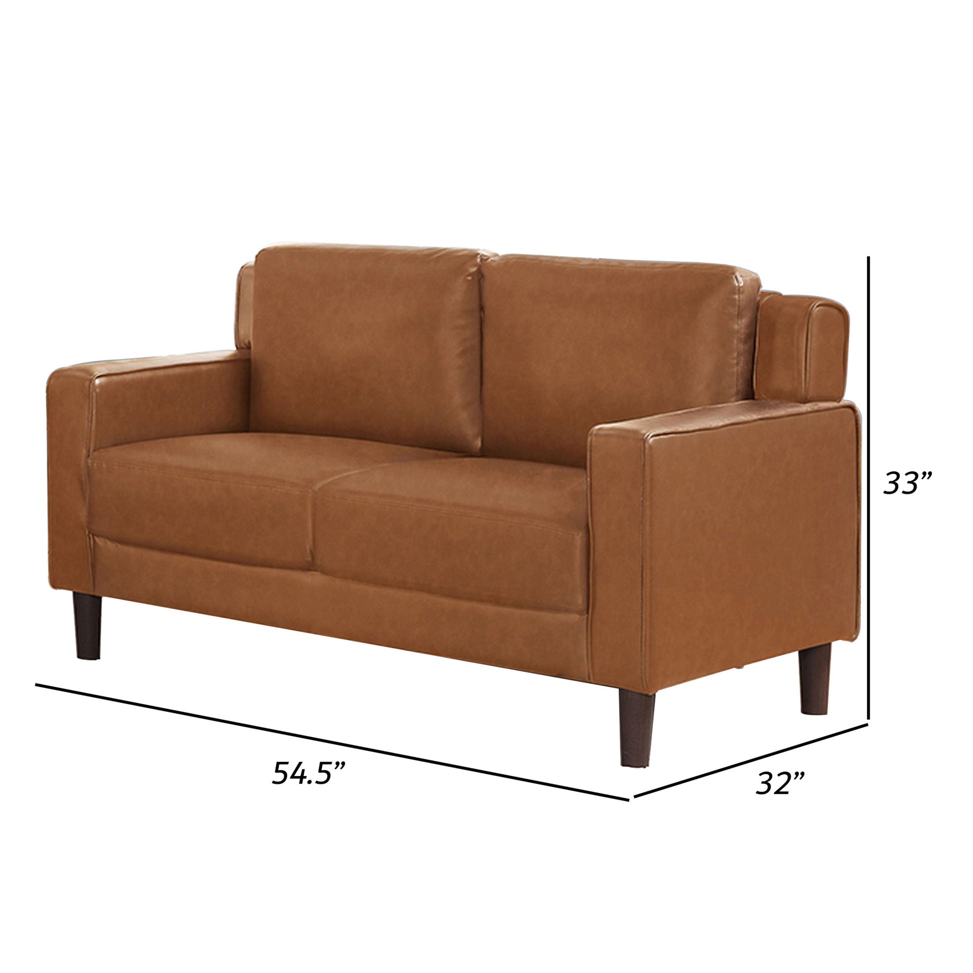 Heun 55 Inch Loveseat Soft Camel Brown Faux Leather Square Track Arms By Casagear Home BM312173