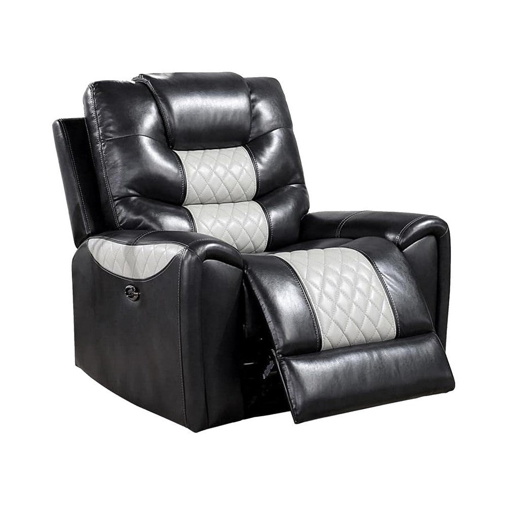 Leiz 40 Inch Power Recliner Chair USB Port Gray and Black Faux Leather By Casagear Home BM312175