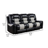 Leiz 85 Inch Power Recliner Sofa USB Port Gray and Black Faux Leather By Casagear Home BM312177