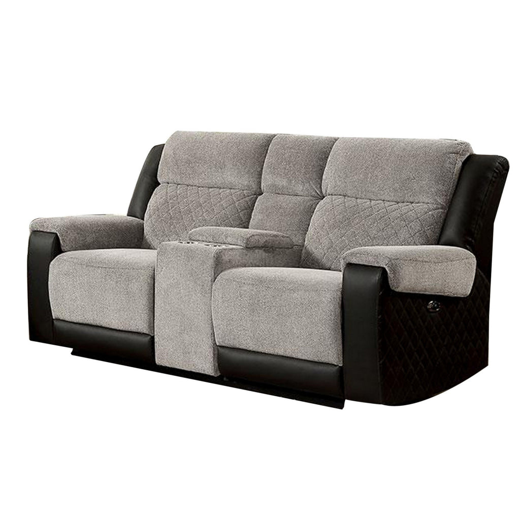 Sten 75 Inch Power Recliner Loveseat USB Gray Fabric Black Faux Leather By Casagear Home BM312179