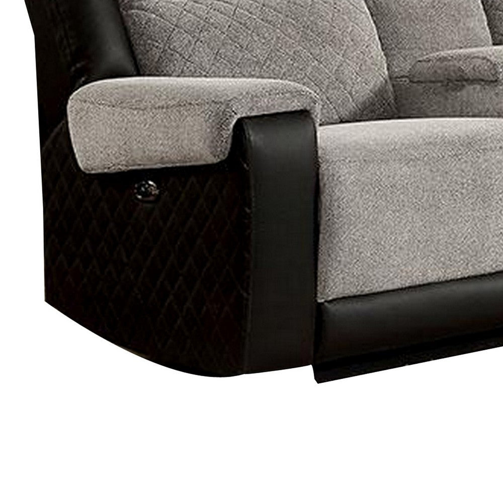 Sten 75 Inch Power Recliner Loveseat USB Gray Fabric Black Faux Leather By Casagear Home BM312179