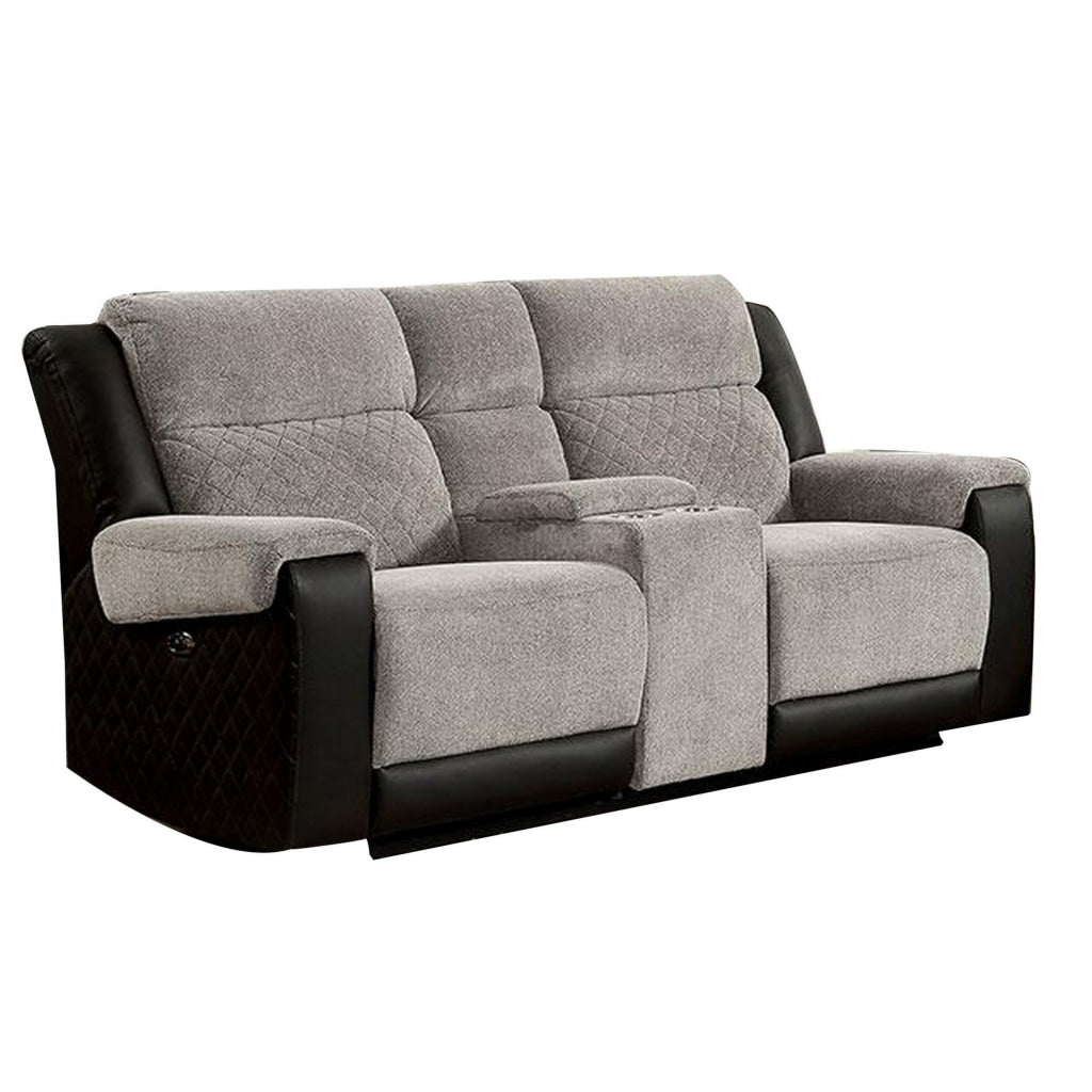 Sten 75 Inch Power Recliner Loveseat USB Gray Fabric Black Faux Leather By Casagear Home BM312179