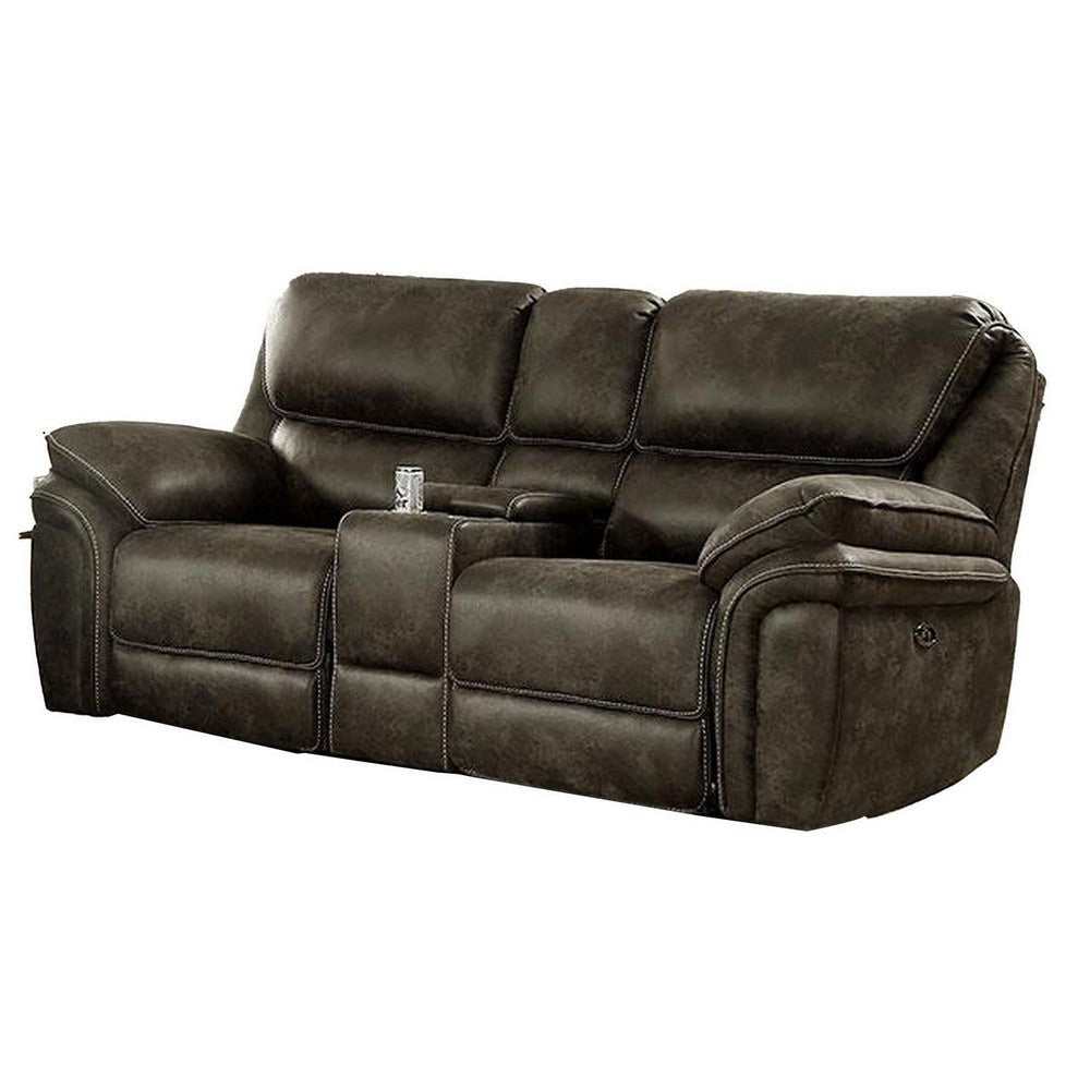 Tred 81 Inch Power Recliner Loveseat Pillow Armrest Brown Faux Leather By Casagear Home BM312182