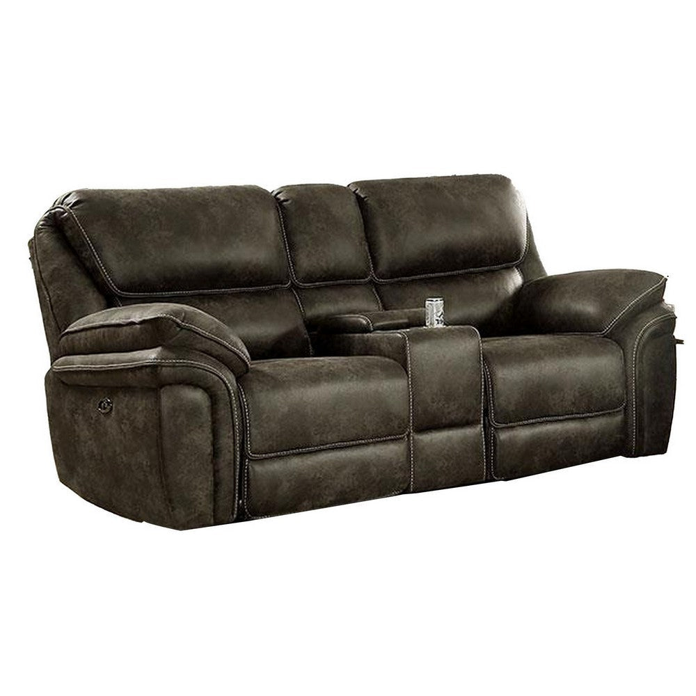 Tred 81 Inch Power Recliner Loveseat, Pillow Armrest, Brown Faux Leather By Casagear Home