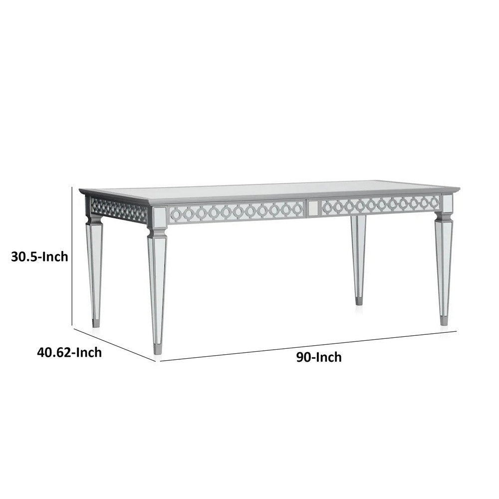 Ada 72-90 Inch Dining Table Extendable Rectangular Top Mirrored Silver By Casagear Home BM312184