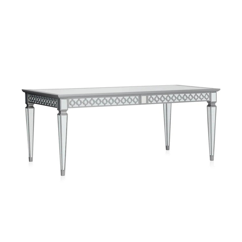 Ada 72-90 Inch Dining Table, Extendable Rectangular Top, Mirrored, Silver By Casagear Home