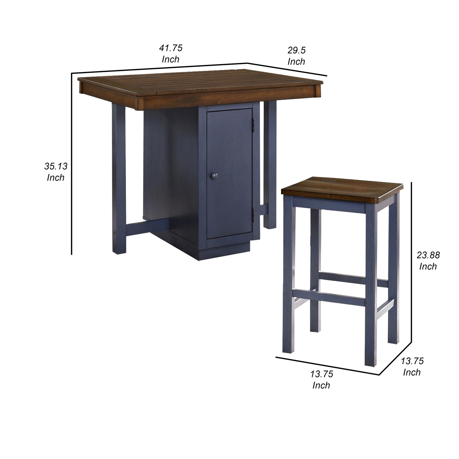 5 Piece Counter Height Dining Table Set 4 Stools Antique Oak Blue Wood By Casagear Home BM312191