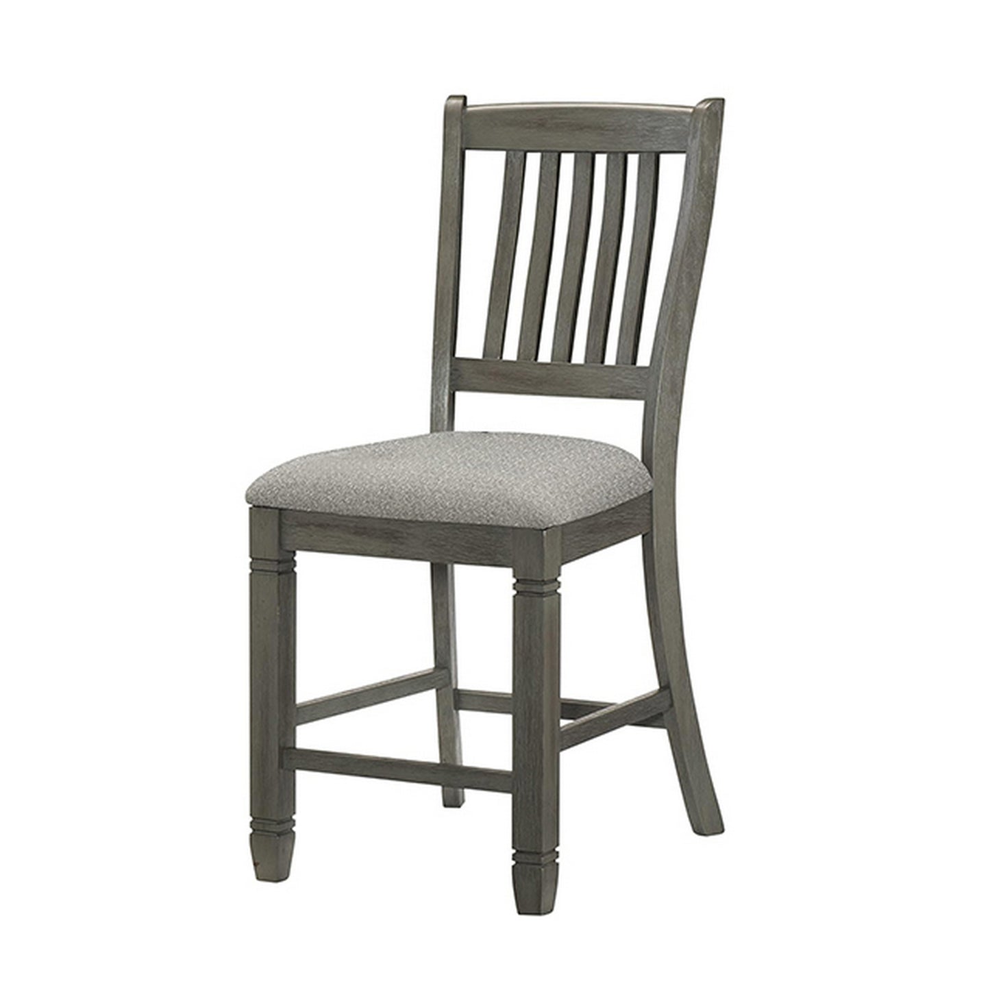 26 Inch Counter Height Chair Set of 2 Slat Back Gray Wood Fabric Seat By Casagear Home BM312192