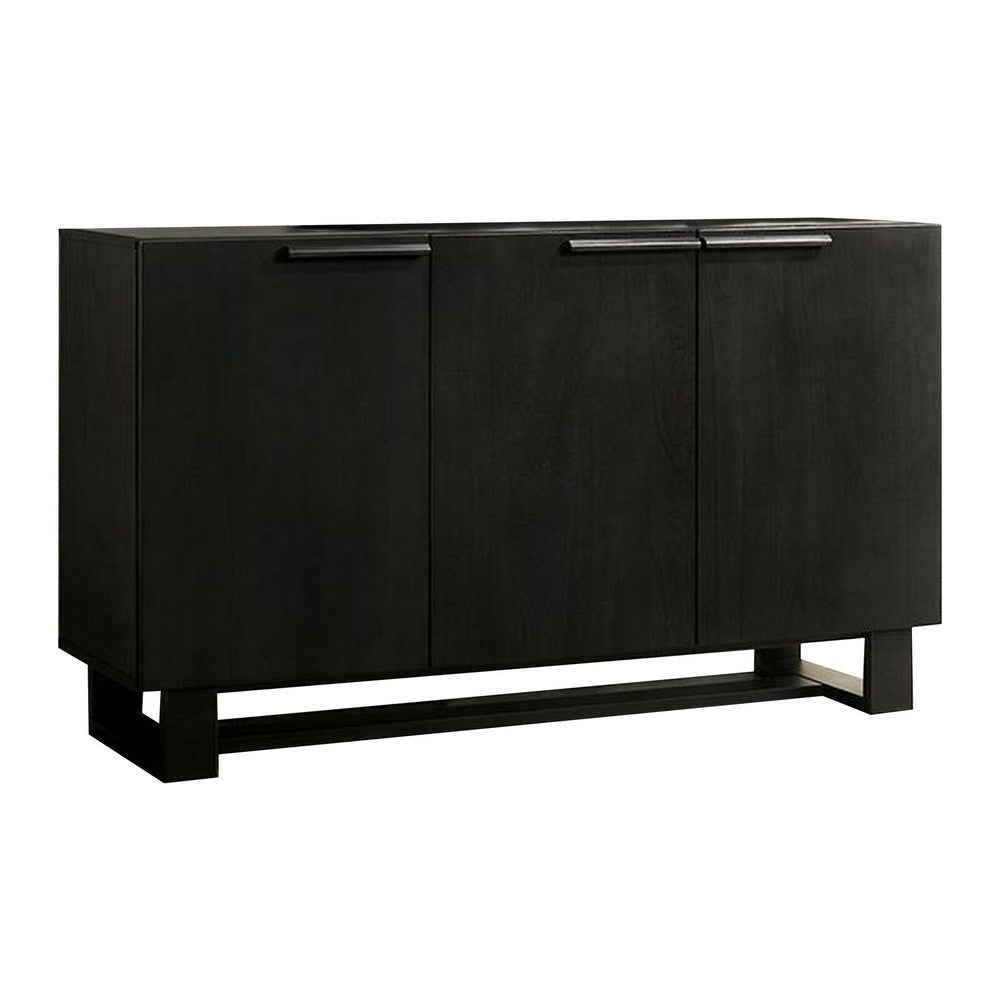 59 Inch Buffet Cabinet Console, Transitional, 3 Doors, Antique Black Wood By Casagear Home