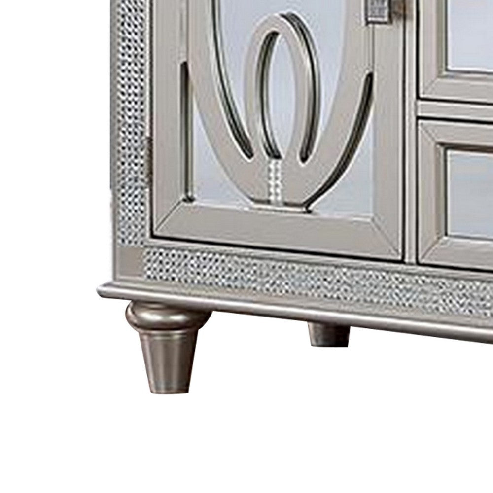 Cate 54 Inch Buffet Server Console 2 Doors Wine Rack Mirrored Silver By Casagear Home BM312196