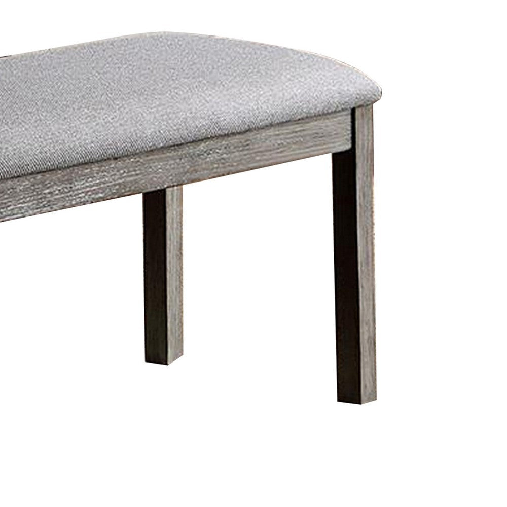 Lais 45 Inch Dining Bench Wired Brushed Gray Wood Gray Fabric Padded Seat By Casagear Home BM312197