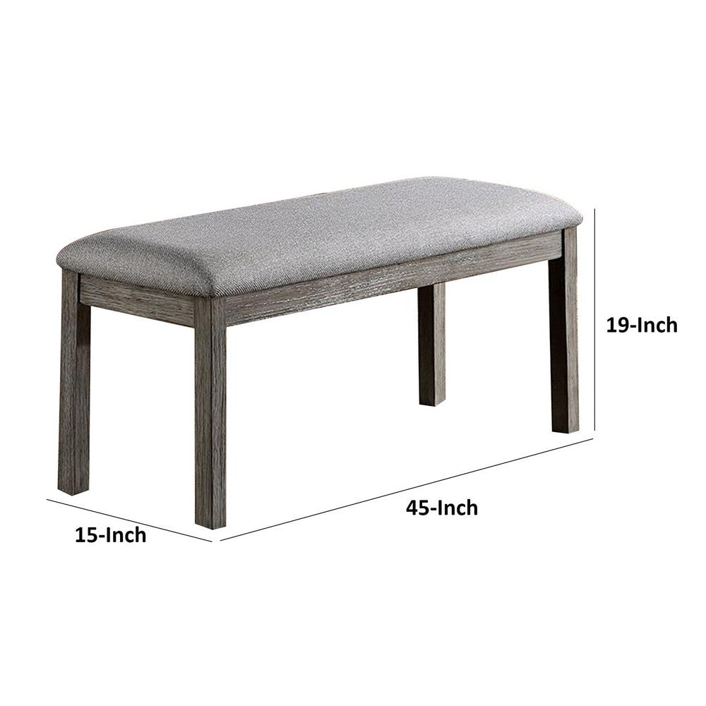 Lais 45 Inch Dining Bench Wired Brushed Gray Wood Gray Fabric Padded Seat By Casagear Home BM312197