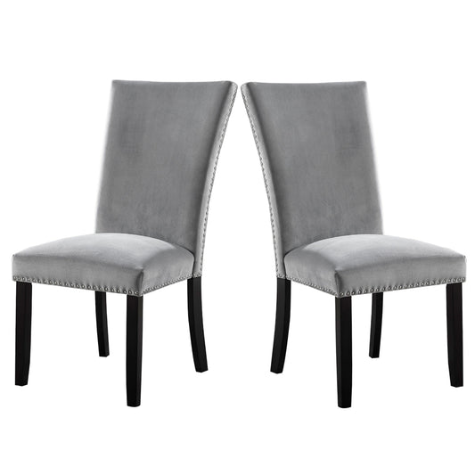 28 Inch Dining Side Chair Set of 2 Padded Gray Flannelette Black Wood By Casagear Home BM312200