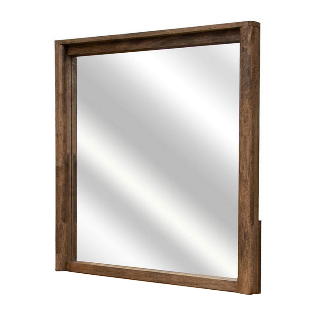 Olum 38 x 38 Dresser Mirror Square Shape Mango Wood Natural Brown Finish By Casagear Home BM312204