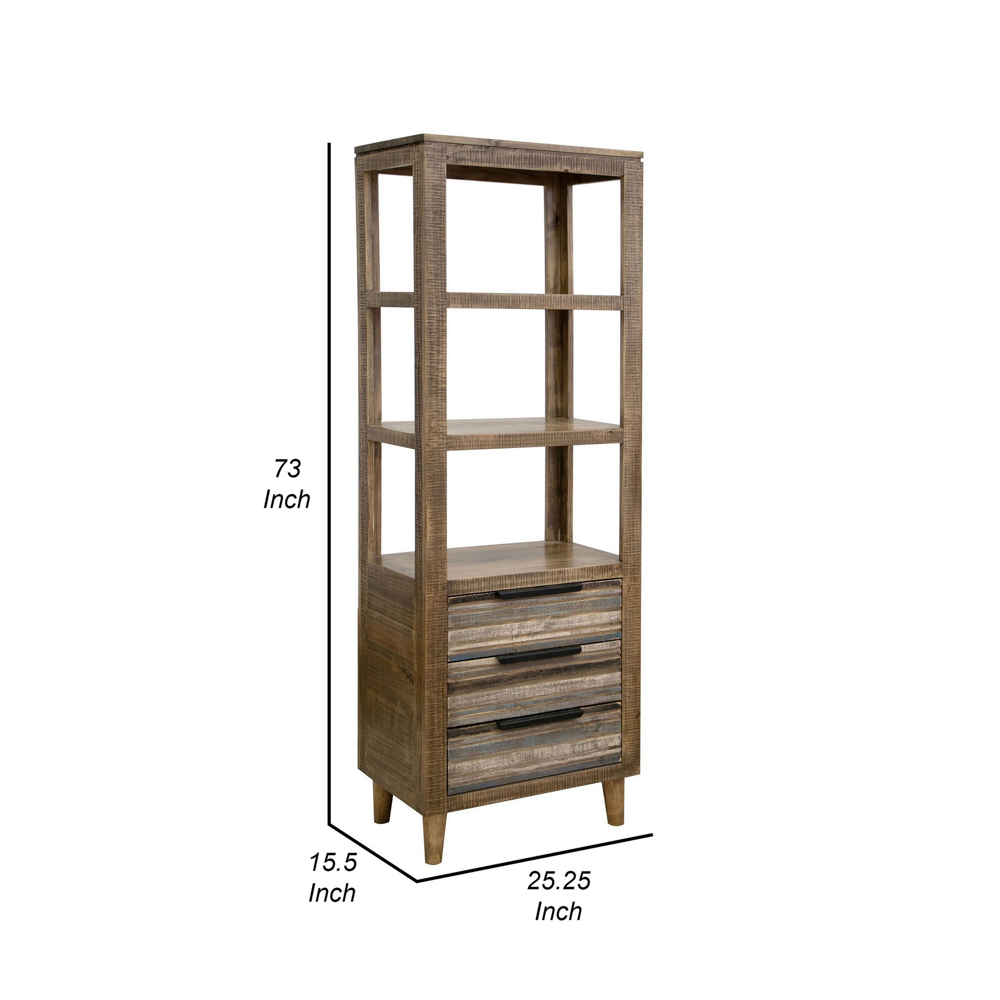 Tisha 73 Inch Bookcase 3 Drawers 3 Open Shelves Solid Wood Chalk Brown By Casagear Home BM312207