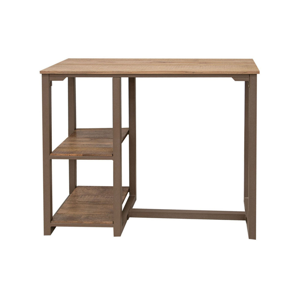 Asic 43 Inch Counter Height Breakfast Table Shelves Solid Brown Wood By Casagear Home BM312208