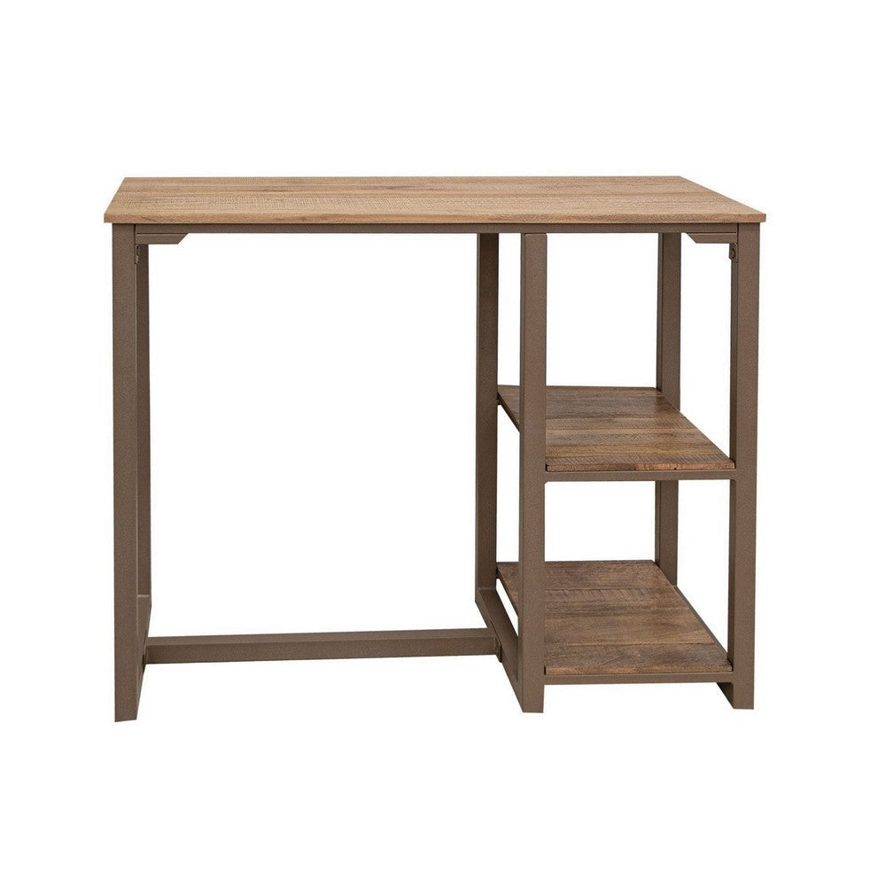 Asic 43 Inch Counter Height Breakfast Table, Shelves, Solid Brown Wood By Casagear Home