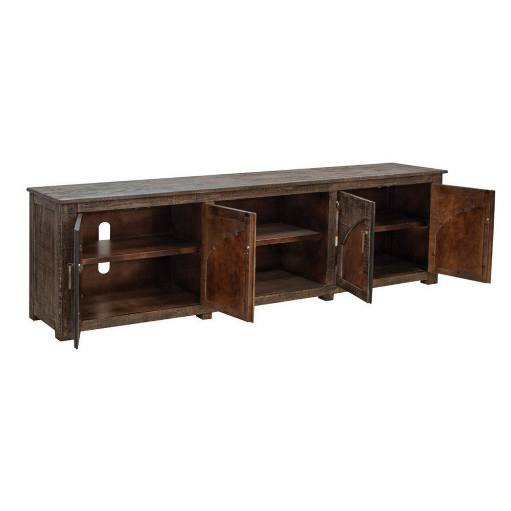 Berry 93 Inch TV Media Entertainment Console 4 Doors 3 Shelves Brown By Casagear Home BM312209