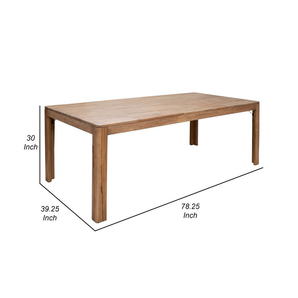 Maze 79 Inch Dining Table Simplistic Wood Frame Natural Brown Mango Wood By Casagear Home BM312212