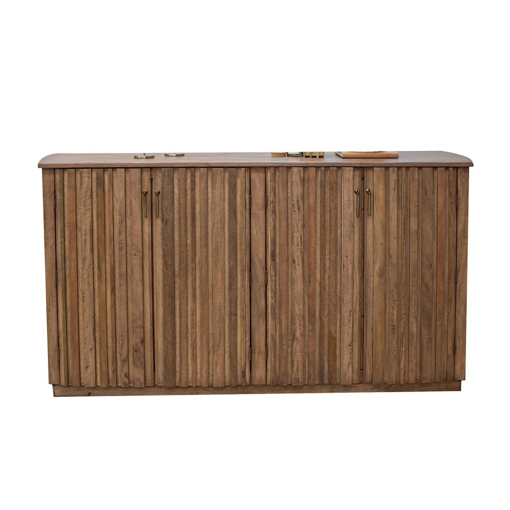 Maze 73 Inch Sideboard Console 4 Slatted Doors Mango Wood Natural Brown By Casagear Home BM312214