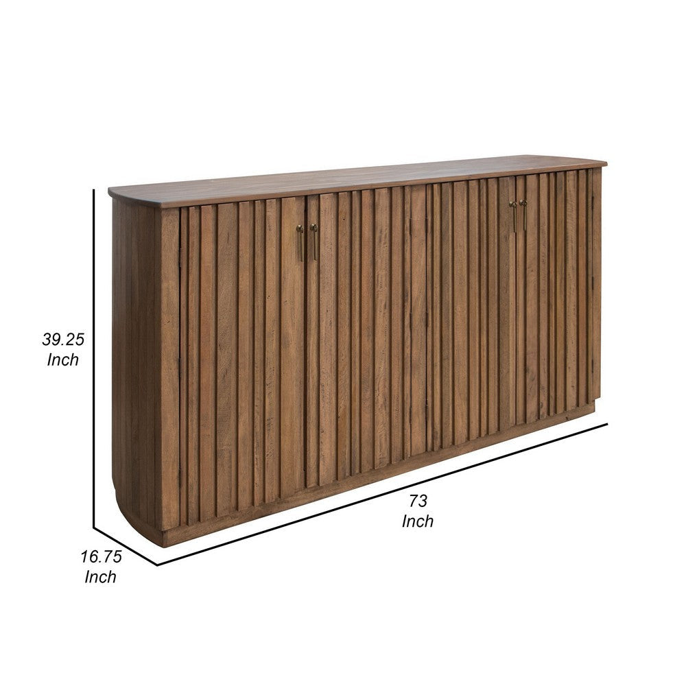 Maze 73 Inch Sideboard Console 4 Slatted Doors Mango Wood Natural Brown By Casagear Home BM312214