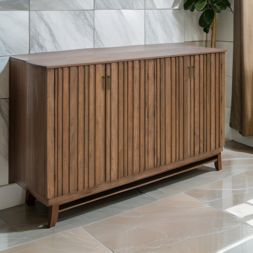 Maze 73 Inch Sideboard Console 4 Slatted Doors Mango Wood Natural Brown By Casagear Home BM312214