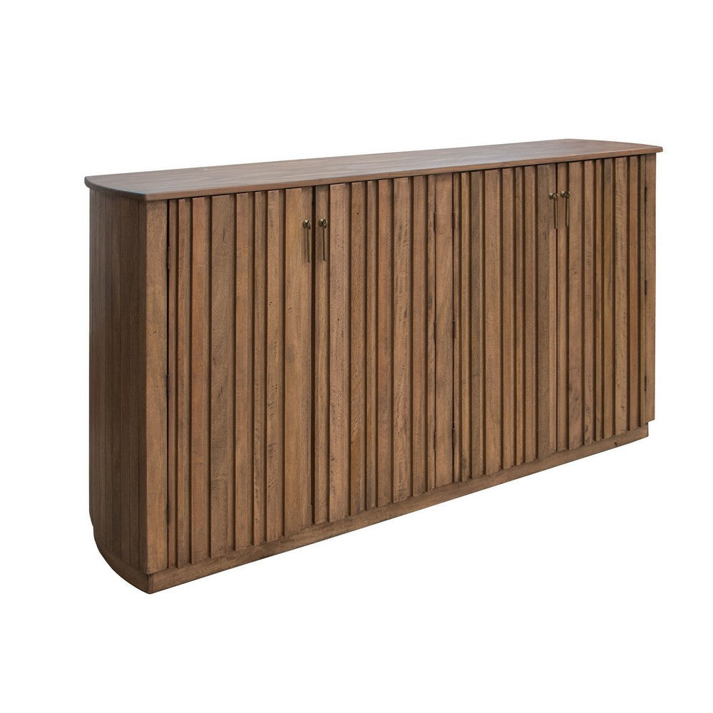 Maze 73 Inch Sideboard Console, 4 Slatted Doors, Mango Wood, Natural Brown By Casagear Home