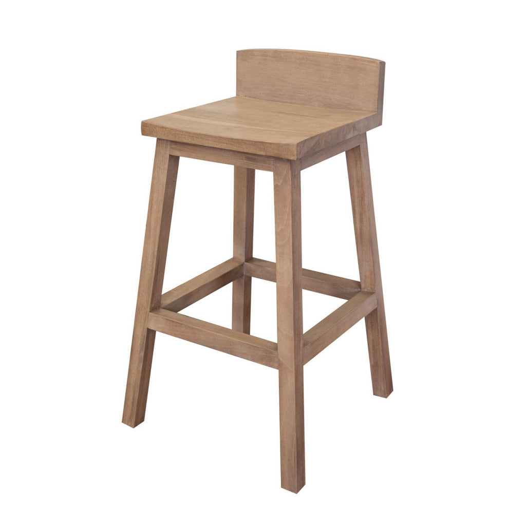 Umey 30 Inch Barstool Set of 2 Square Seat Low Backrest Brown Wood By Casagear Home BM312216