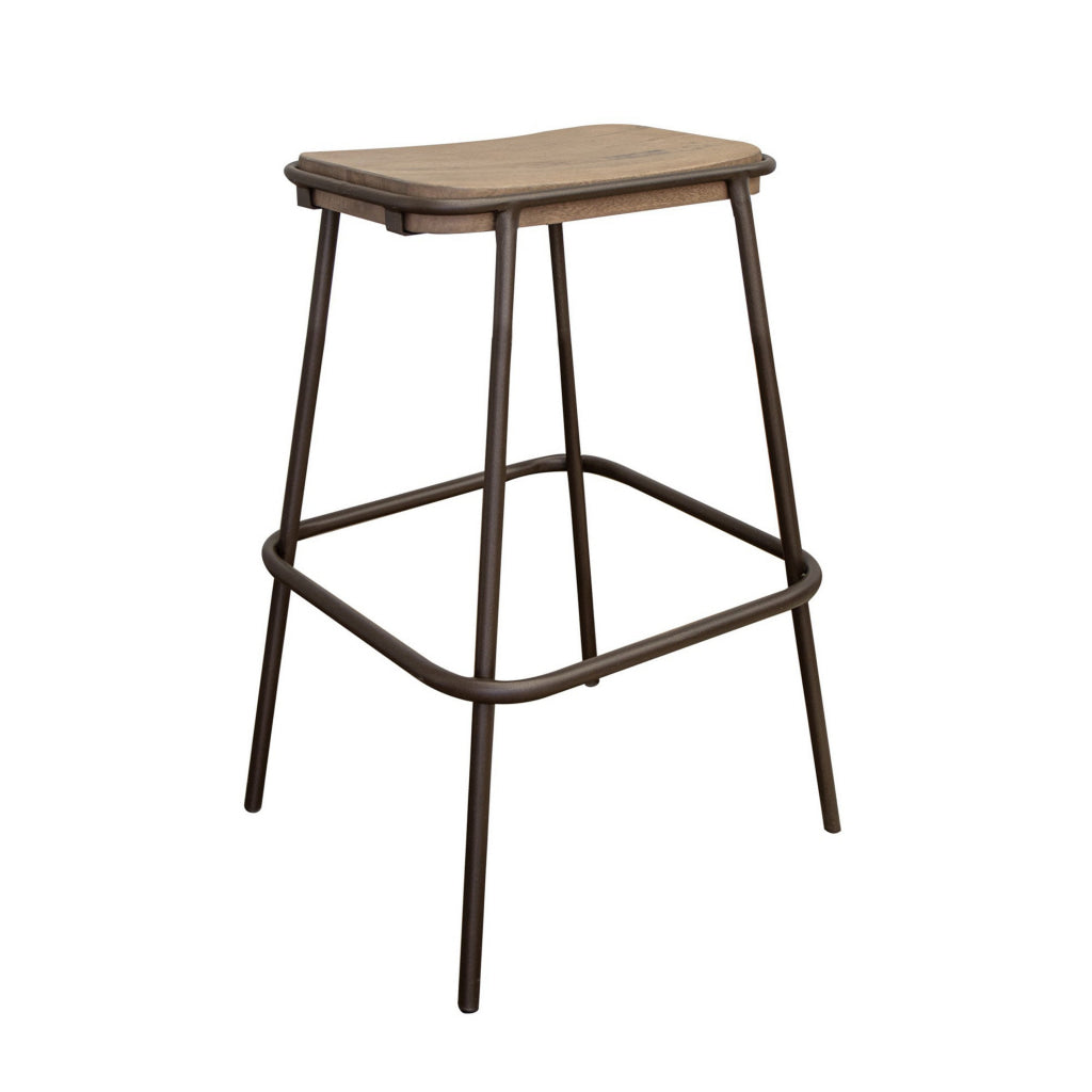 Umey 24 Inch Counter Stool Footrest Metal Frame Solid Brown Mango Wood By Casagear Home BM312217