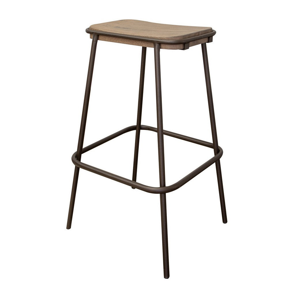 Umey 30 Inch Barstool Footrest Metal Frame Solid Brown Mango Wood Top By Casagear Home BM312218