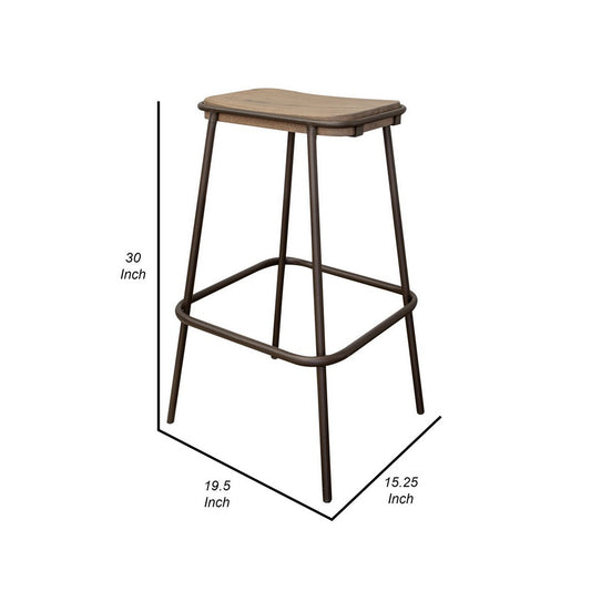 Umey 30 Inch Barstool Footrest Metal Frame Solid Brown Mango Wood Top By Casagear Home BM312218