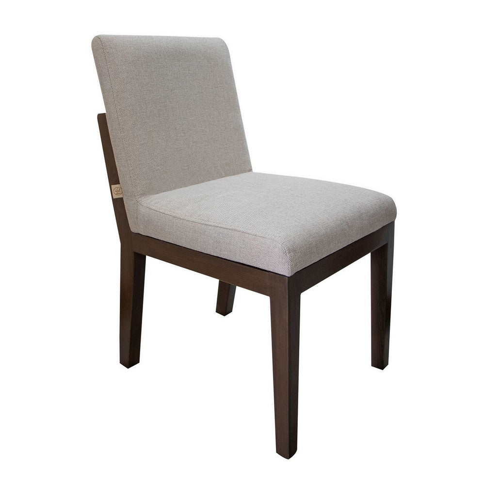 Umey 23 Inch Side Dining Chair Set of 2 Beige Fabric Brown Solid Wood By Casagear Home BM312219