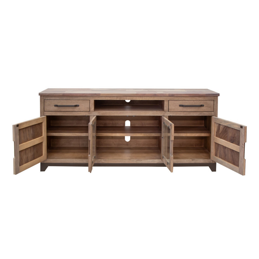 Umey 70 Inch TV Entertainment Console 2 Drawers Shelves Wood Brown By Casagear Home BM312220