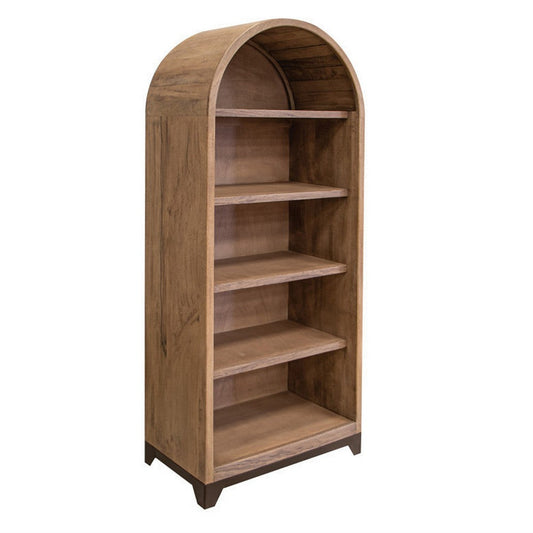 Umey 70 Inch Bookcase, 5 Shelves, Arched Top, Solid Brown Mango Wood By Casagear Home