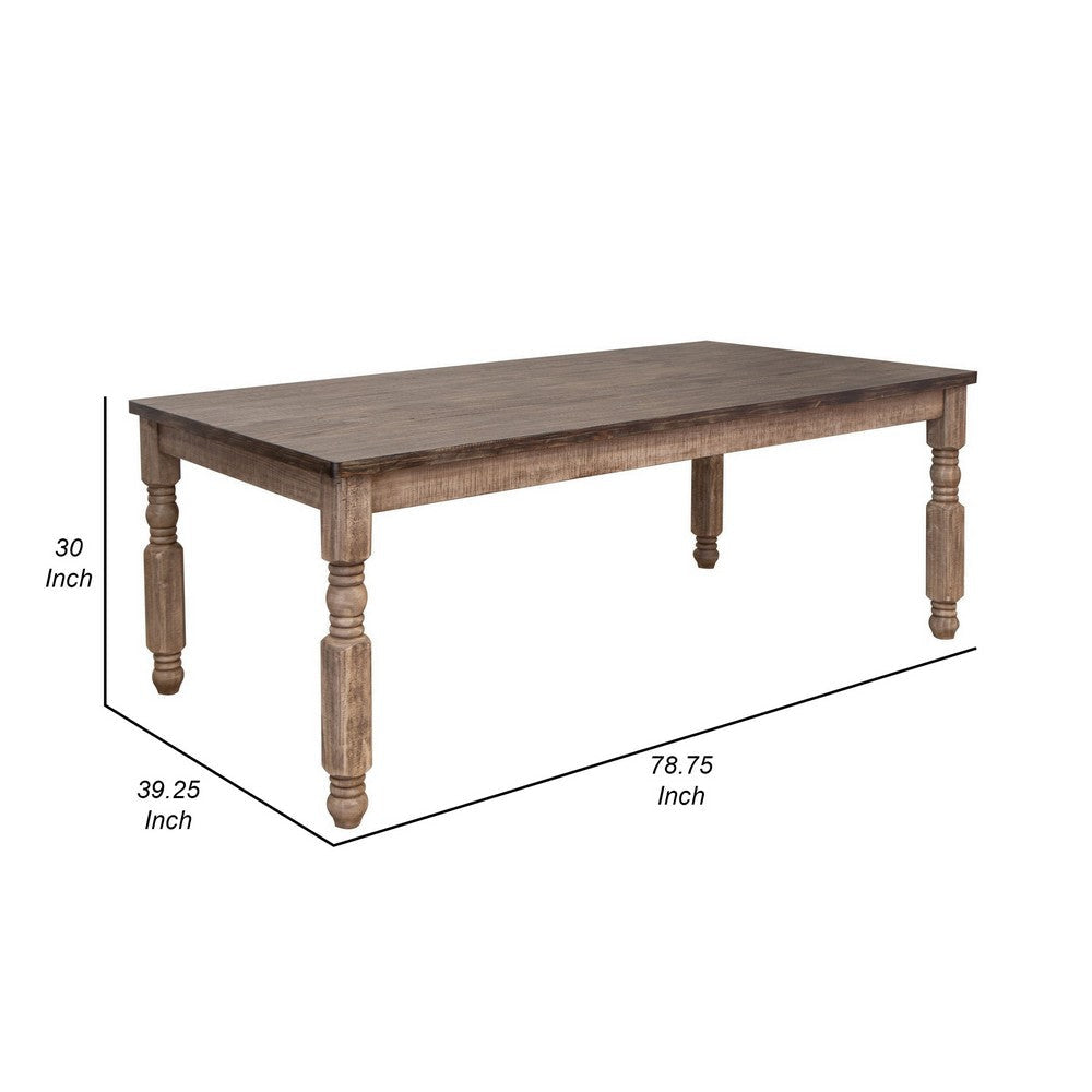 Nite 79 Inch Dining Table Rectangular Top Turned Legs Wood Taupe Brown By Casagear Home BM312226