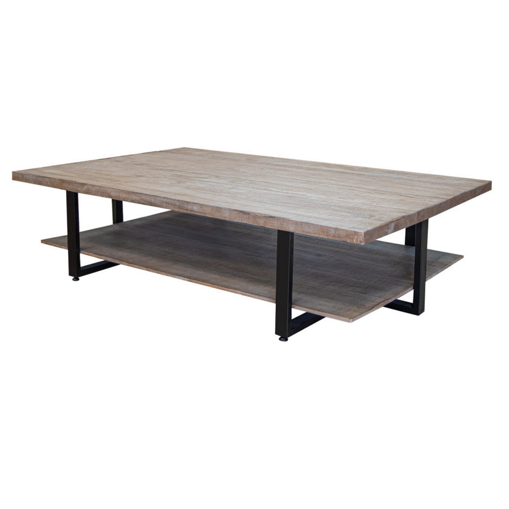 67 Inch Cocktail Coffee Table Lower Shelf Metal Frame Solid Mango Wood By Casagear Home BM312228