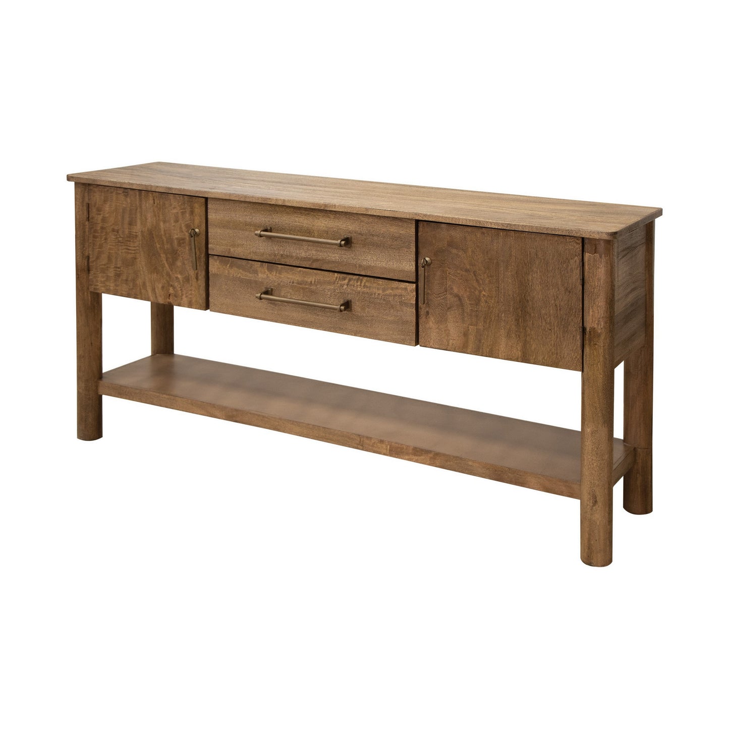 Olum 60 Inch Sofa Table 2 Drawers Lower Shelf Solid Mango Wood Brown By Casagear Home BM312233