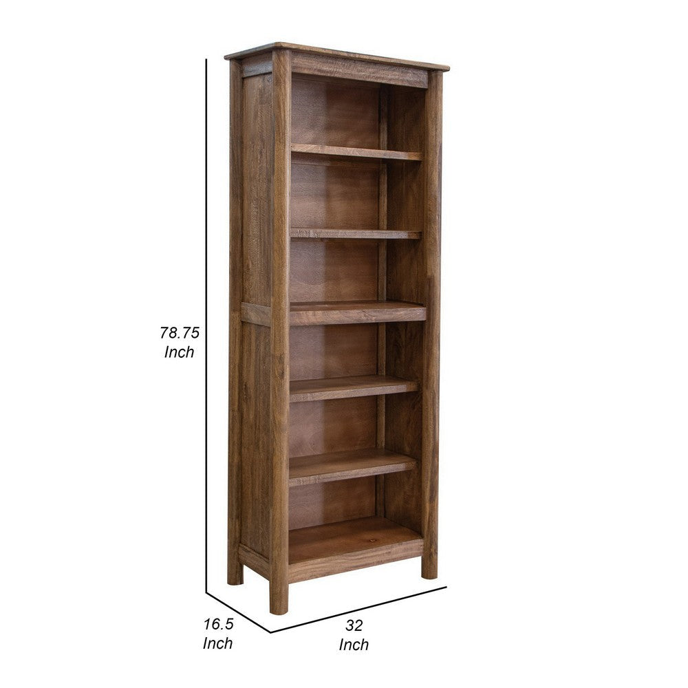 Olum 79 Inch Tall Bookcase 6 Open Shelves Solid Mango Wood Frame Brown By Casagear Home BM312235