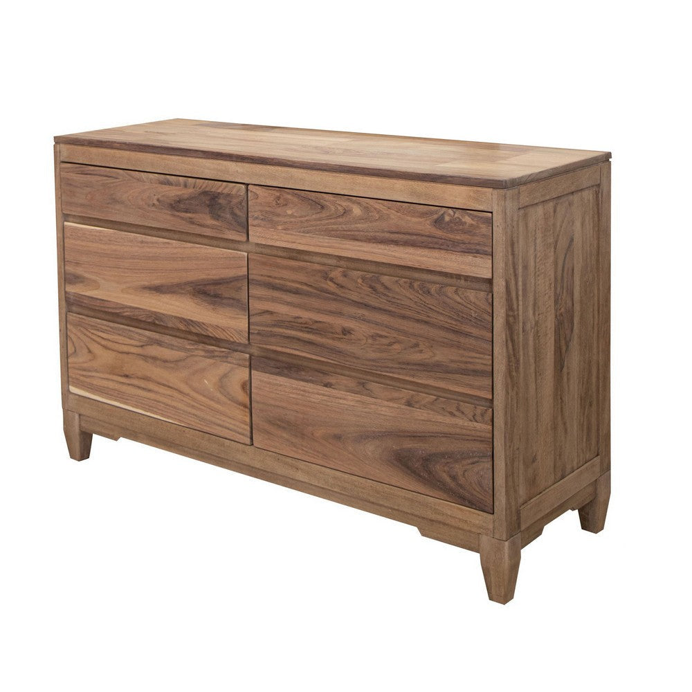 Neuv 56 Inch Dresser 6 Drawers Solid Mango Wood Frame Natural Brown By Casagear Home BM312238