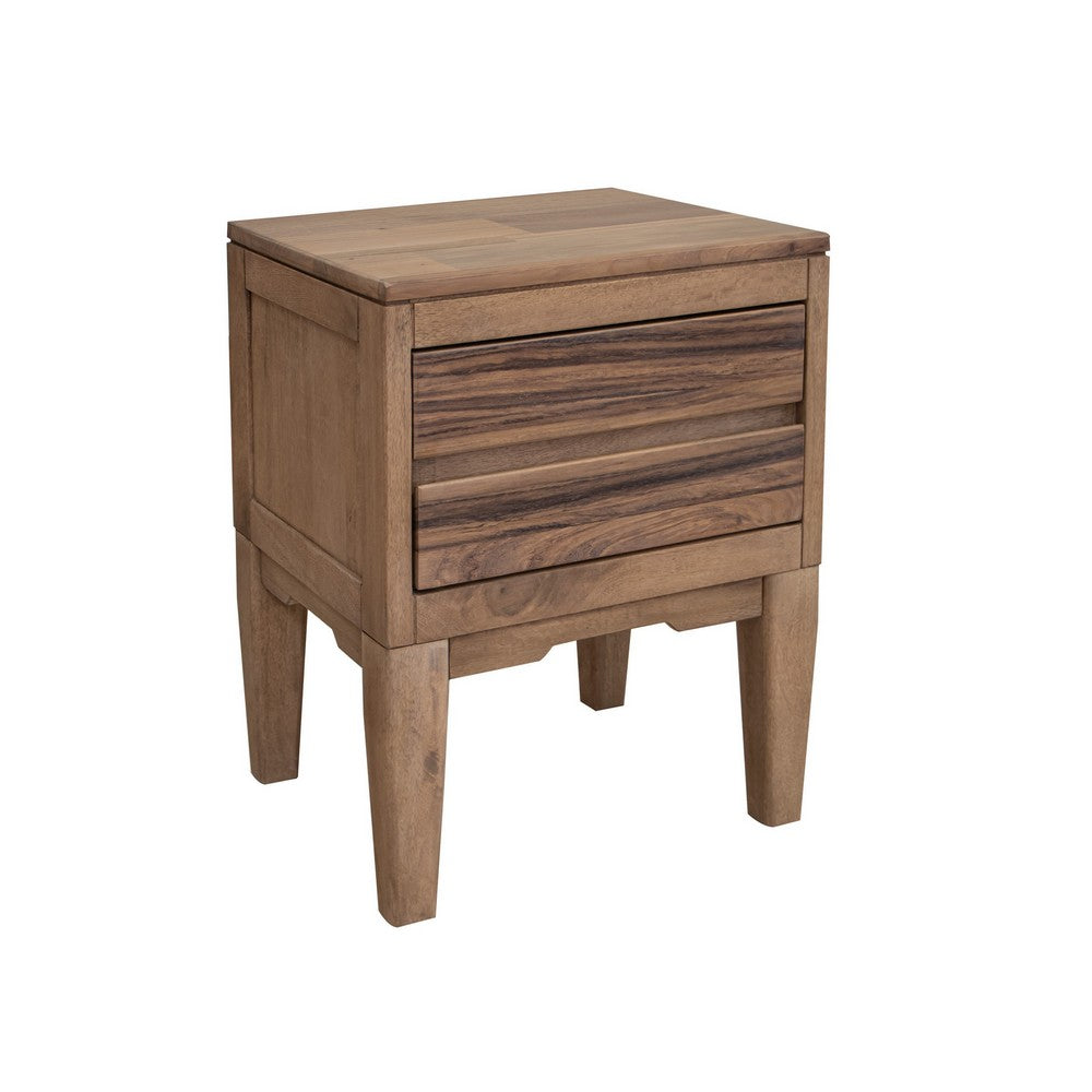 Neuv 27 Inch Nightstand 2 Drawers Solid Mango Wood Frame Natural Brown By Casagear Home BM312240