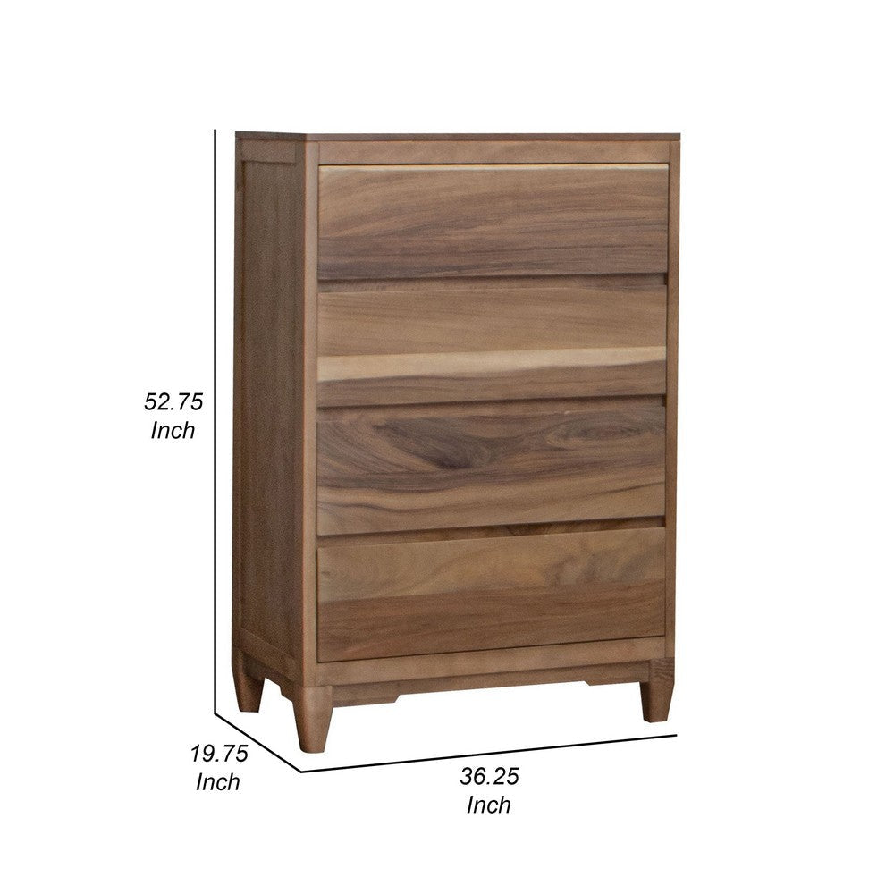 Neuv 53 Inch Tall Dresser Chest 4 Drawers Natural Brown Solid Mango Wood By Casagear Home BM312241