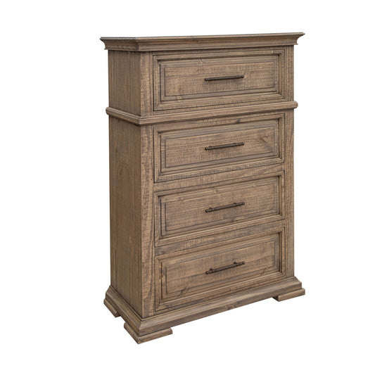 Riel  54 Inch Tall Dresser Chest with 4 Drawers, Solid Wood, Sandy Brown By Casagear Home