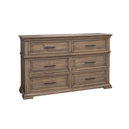 Riel 68 Inch Dresser, 6 Drawers, Metal Handles, Solid Wood, Sandy Brown By Casagear Home