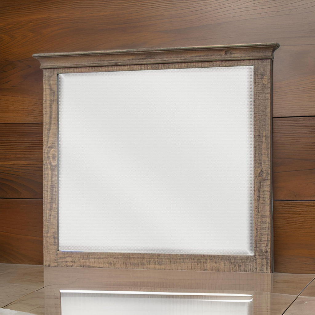 Riel 37 x 42 Dresser Mirror, Square, Wire Brushed Solid Wood, Sandy Brown By Casagear Home