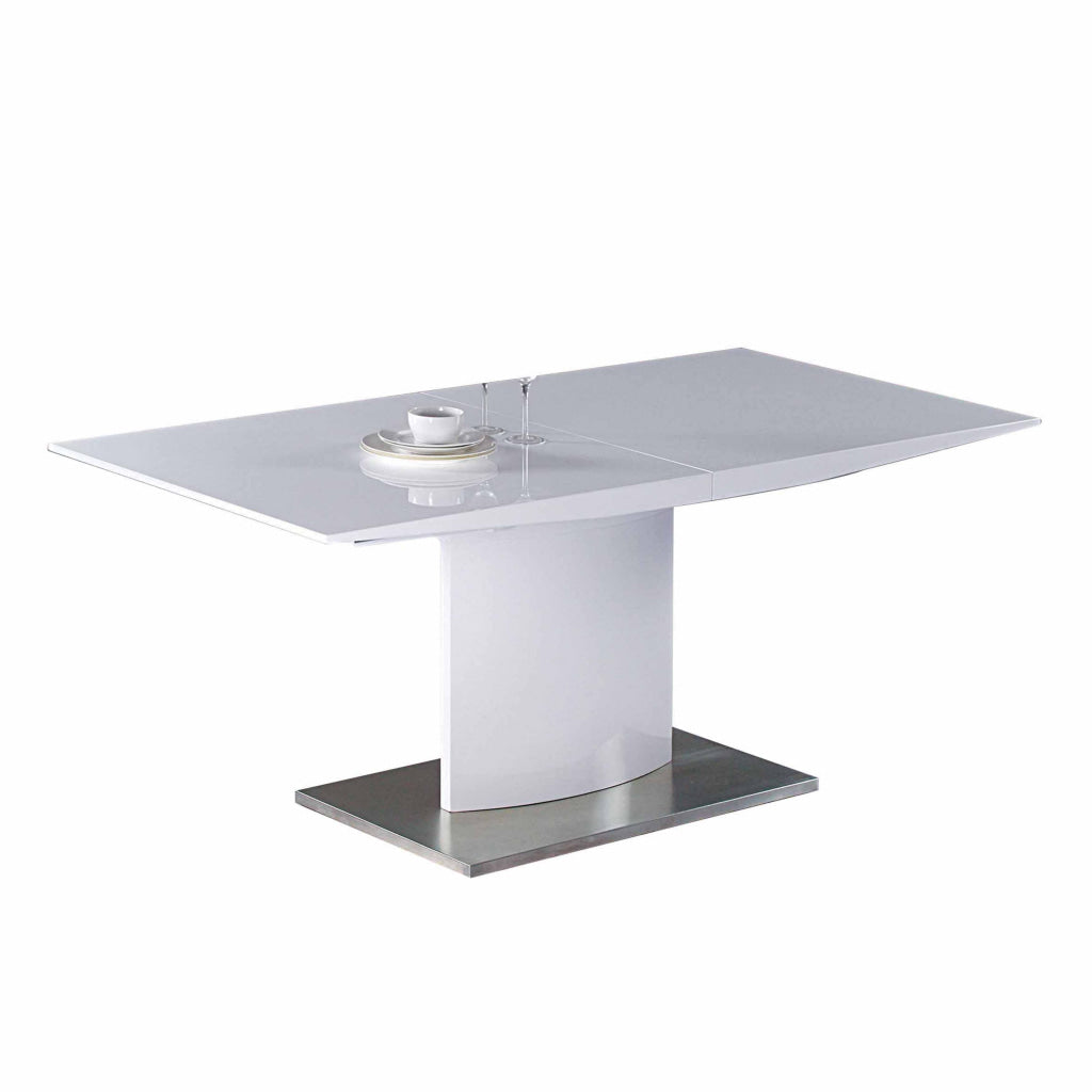 63-87 Inch Extendable Dining Table White Lacquer Top Stainless Steel By Casagear Home BM312255